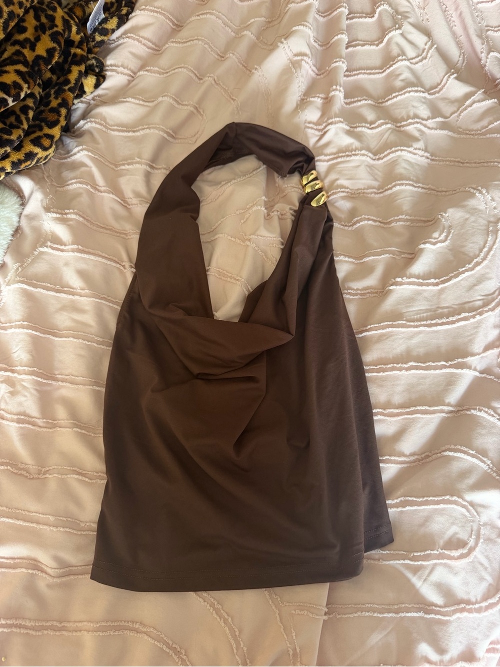 Brown Halter Top with Gold Accent - Women